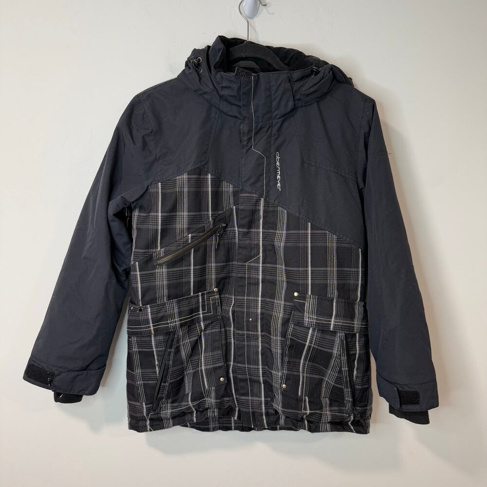 Obermeyer Boys Teen Ski Jacket Plaid Hooded‎ Waterproof Black Juniors 16